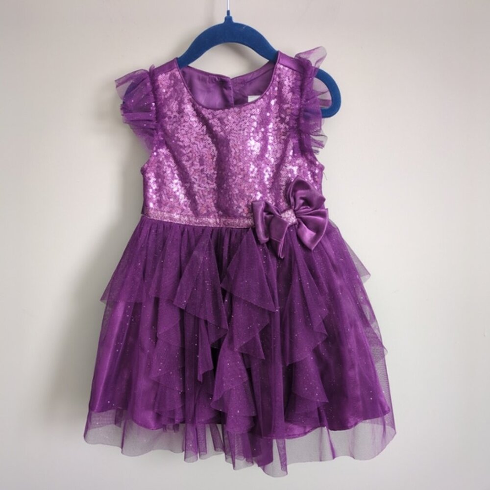 Jona Michelle Girls Size 2T Purple Sparkling Fanciful Dress Layers Bow Tulle